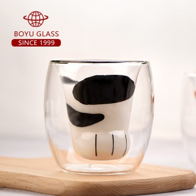 2019 fashion hot selling  double wall glass cup with cat shape